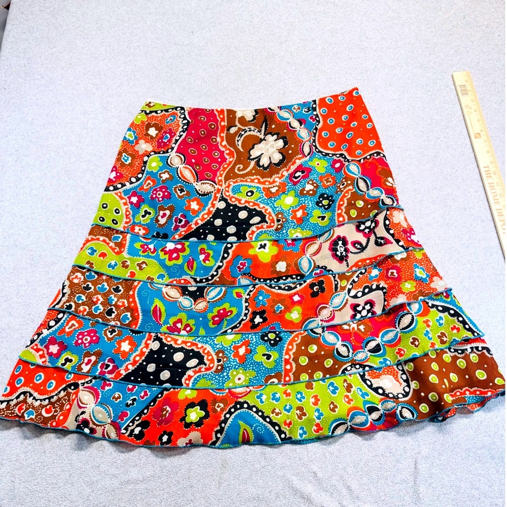 Mainbocher Womens Size 14 Colorful Patchwork Tiered A-Line Skirt Boho Midi Flowy